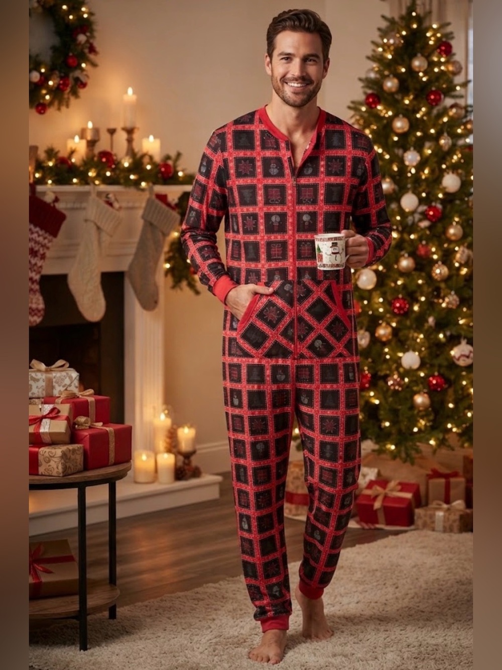 NWOT! Wembley Red and Black Plaid Christmas Pajama Onesie